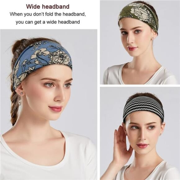Boho headbands for women wide stretchy yoga workout hair bands set of six pieces - Picture 5 of 7